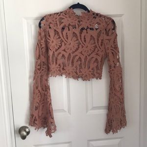 Peach / Light Pink Cut Out Long Sleeve Top